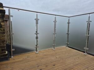 Satin privacy glass balcony balustrade fitted to residential property in Tooting